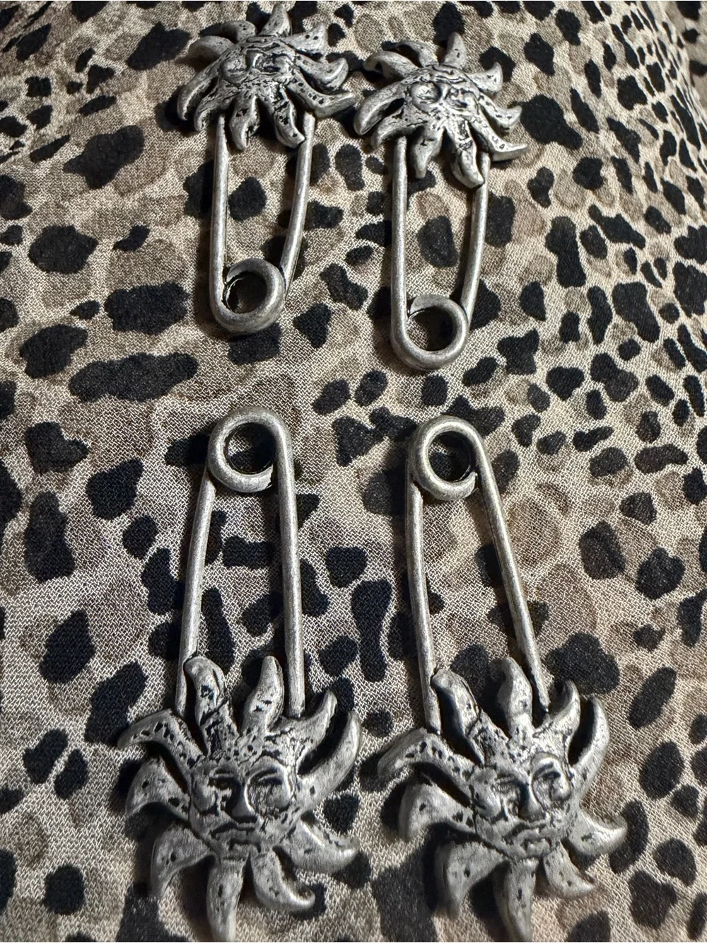 Silver Sun Face Safety Pin Charms - Women Accessories